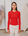 BASERANGE Hollow heart-shaped round neck slim long-sleeved T-shirt bottoming shirt TOHLS MY RED